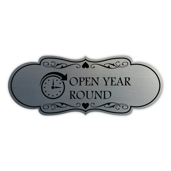 Designer Open Year Round Sign (Brushed Silver) - Small