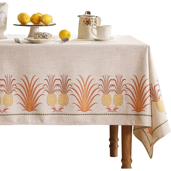 Designer Orange Tablecloth for Rectangle Tables,Pineapple Tree Pattern Linen Tablecloth,Tropical Style Fruit Table Cover Cloth Decorative for Kitchen Dining Room,60"*120"