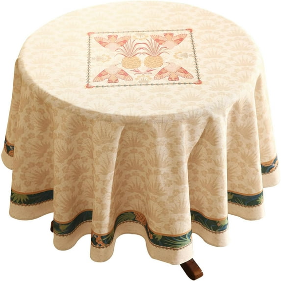 Designer Orange Tablecloth for Round Tables,Pineapple Tree Pattern Linen Tablecloth,Tropical Style Fruit Table Cover Cloth Decorative for Kitchen Dining Room, Diameter 60"