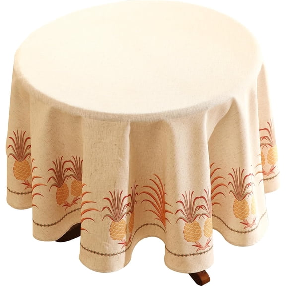 Designer Orange Tablecloth for Round Tables,Pineapple Tree Pattern Linen Tablecloth,Tropical Style Fruit Table Cover Cloth Decorative for Kitchen Dining Room, Diameter 60"