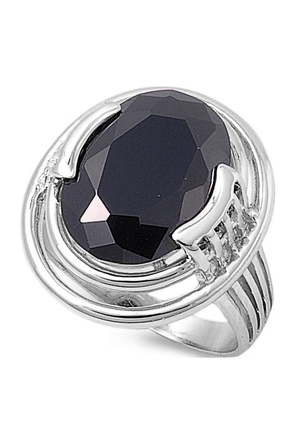 Designer Oval Black Cubic Zirconia Ring Sterling Silver 925