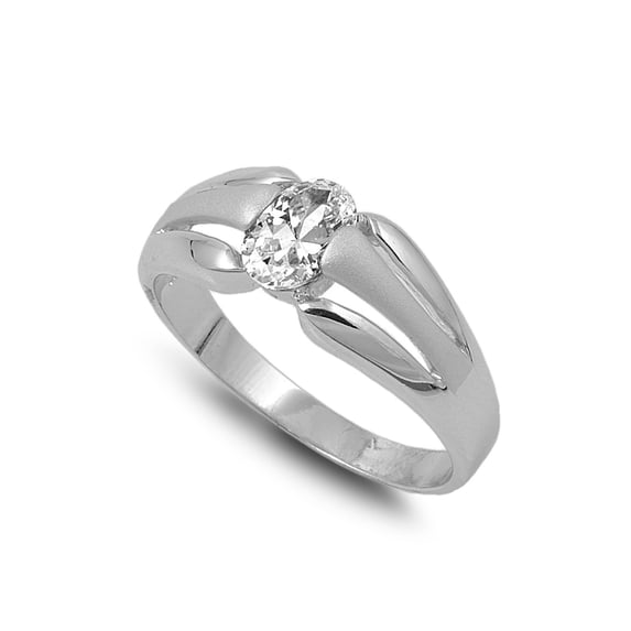Designer Oval Center Cubic Zirconia Ring Sterling Silver 925 Size 8