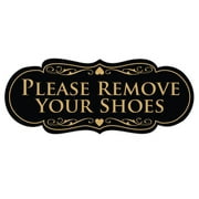 Designer PLEASE REMOVE YOUR SHOES Thank You Sign - Black / Gold Small