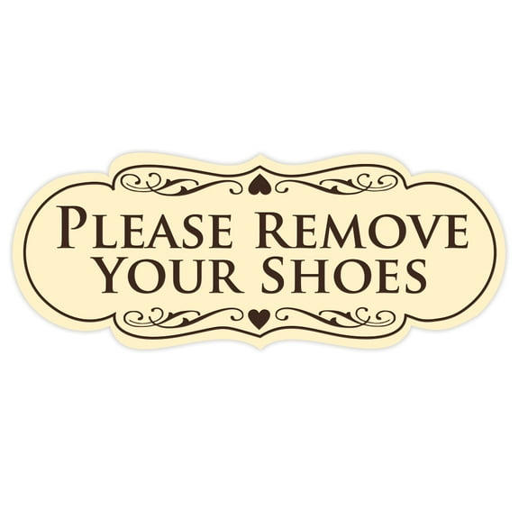 Designer PLEASE REMOVE YOUR SHOES Thank You Sign - Ivory / Dark Brown Small