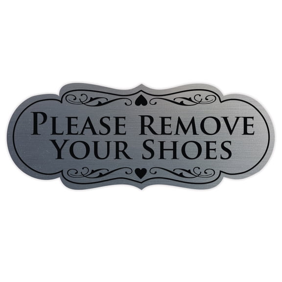 Designer PLEASE REMOVE YOUR SHOES Thank You Sign - Silver Medium