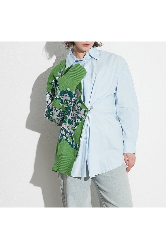 Designer Patchwork Knit Casual Loose Blouses