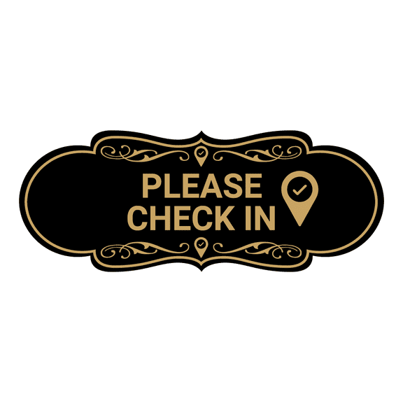Designer Please Check In Sign (Black Gold) - Medium