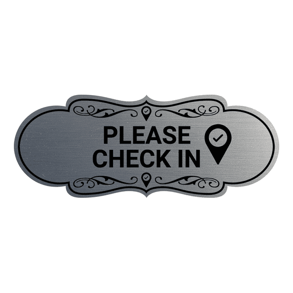 Designer Please Check In Sign (Brushed Silver) - Large