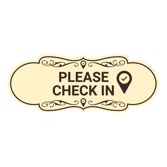 Designer Please Check In Sign (Ivory/Dark Brown) - Medium