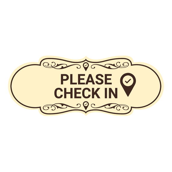 Designer Please Check In Sign (Ivory/Dark Brown) - Small