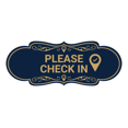 thumbnail image 1 of Designer Please Check In Sign (Navy Blue/Gold) - Medium, 1 of 4