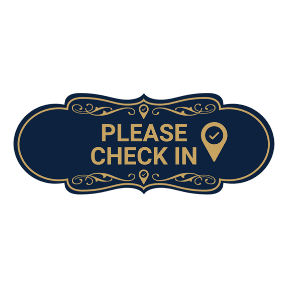 Designer Please Check In Sign (Navy Blue/Gold) - Medium