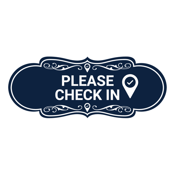 Designer Please Check In Sign (Navy Blue / White) - Medium