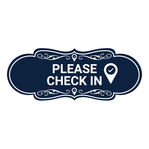 Designer Please Check In Sign (Navy Blue / White) - Small