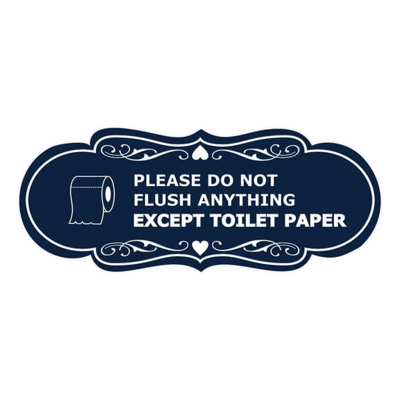 Designer Please Do Not Flush Anything Except Toilet Paper (Roll) Sign (Navy Blue / White) - Large