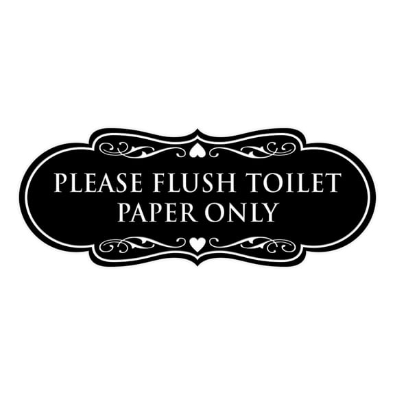 Designer Please Flush Toilet Paper Only Sign (Black) - Large