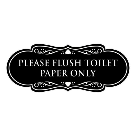 Designer Please Flush Toilet Paper Only Sign (Black) - Small