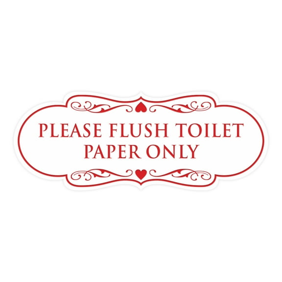 Designer Please Flush Toilet Paper Only Sign (White/Red) - Large