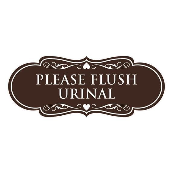 Designer Please Flush Urinal Sign (Dark Brown) - Medium
