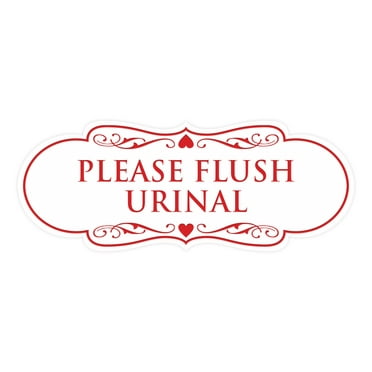 Designer Please Flush Urinal Sign (White/Red) - Large