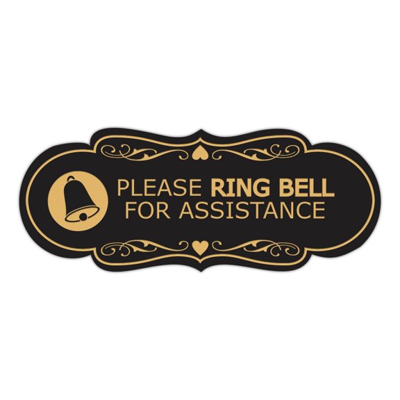 Designer Please Ring Bell for Assistance (Classic Bell) Sign (Black Gold) - Medium