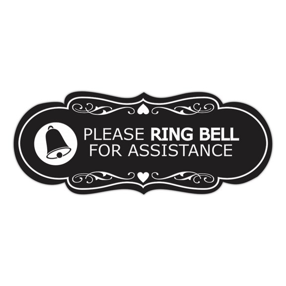 Designer Please Ring Bell for Assistance (Classic Bell) Sign (Black) - Large