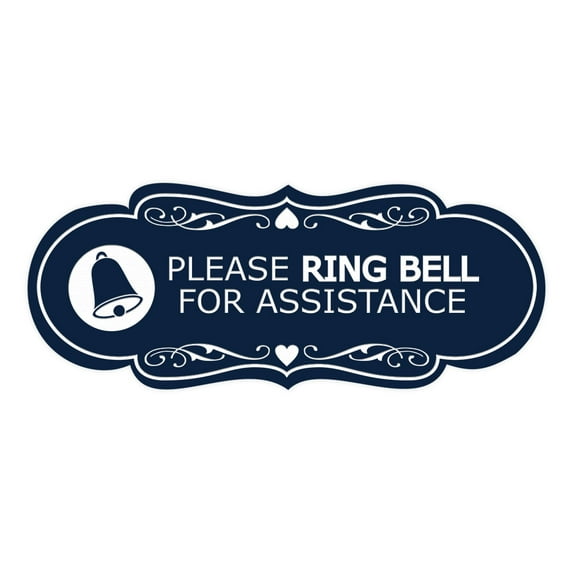 Designer Please Ring Bell for Assistance (Classic Bell) Sign (Navy Blue / White) - Large