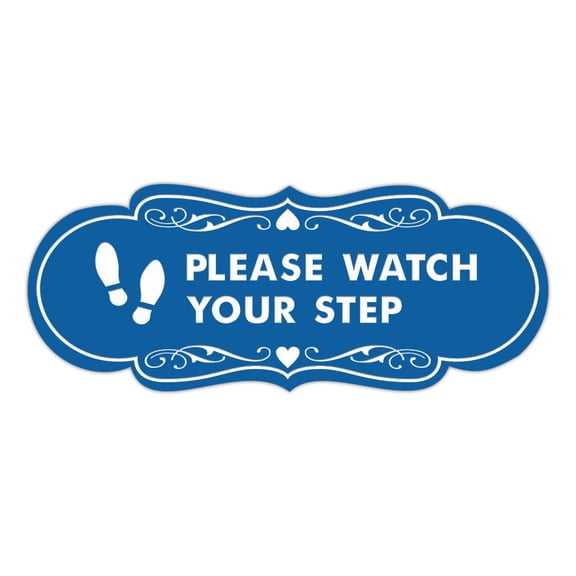 Designer Please Watch Your Step (Footprints) Sign (Blue) - Medium