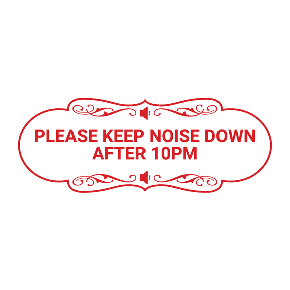 Designer Please keep noise down after 10pm Sign (White/Red) - Large
