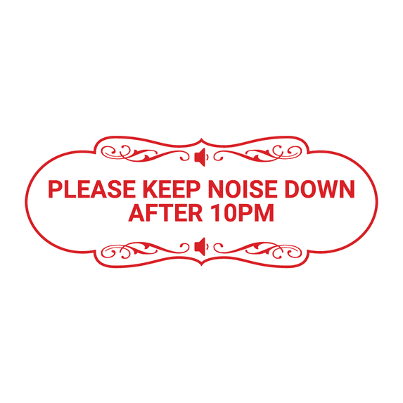 Designer Please keep noise down after 10pm Sign (White/Red) - Medium