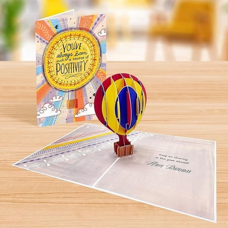 Designer Pop!, Birthday Pop-Up Greeting Card – “Positivity” 3D Hot Air Balloon for Friends, Family and Special Someones (1 Card with Envelope)