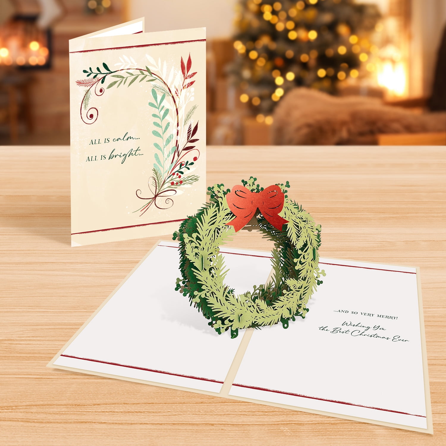 Designer Pop!, Christmas Pop-Up Greeting Card Christmas Foliage Design with 3D Holiday Wreath Card for Friends, Family and Special Someones (1 Card with 1 Red Envelope)