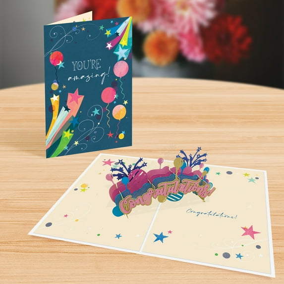 Designer Pop!, Congratulations Pop-Up Greeting Card – “You’re Amazing” Design with 3D Balloon Banner (1 Card with Envelope)