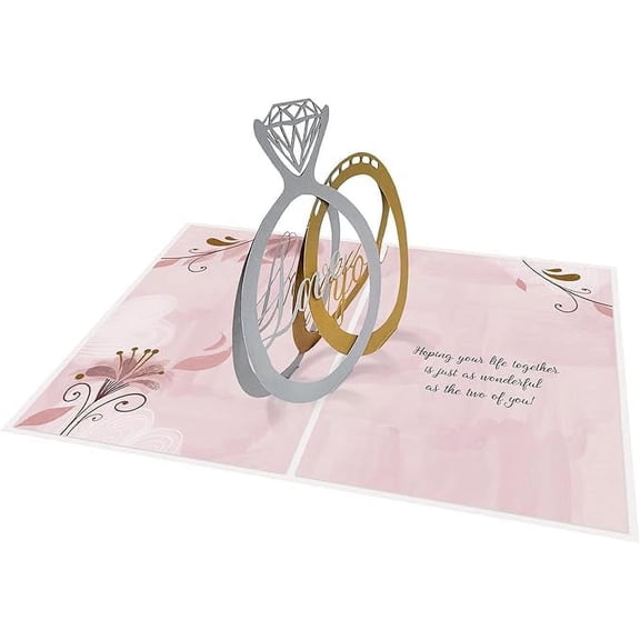 Designer Pop, Wedding Greeting Card – Gold Foliage and 3D “Love You” Rings (1 Card with Envelope)