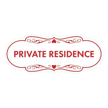 Designer Private Residence Sign (White/Red) - Large
