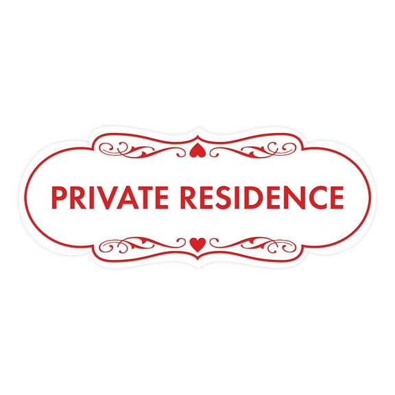 Designer Private Residence Sign (White/Red) - Large