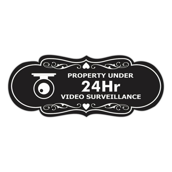 Designer Property Under 24Hr Video Surveillance (Camera) Sign (Black) - Large