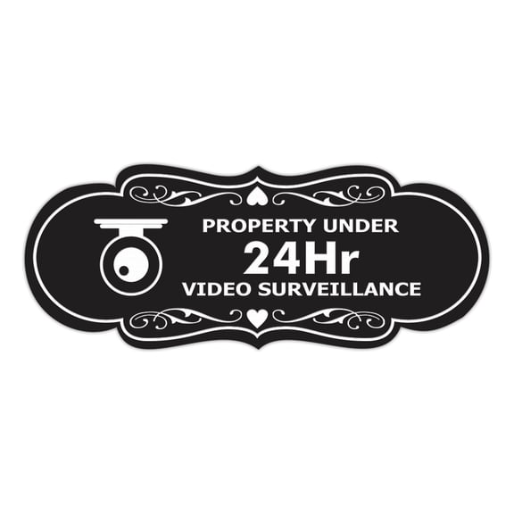 Designer Property Under 24Hr Video Surveillance (Camera) Sign (Black) - Medium