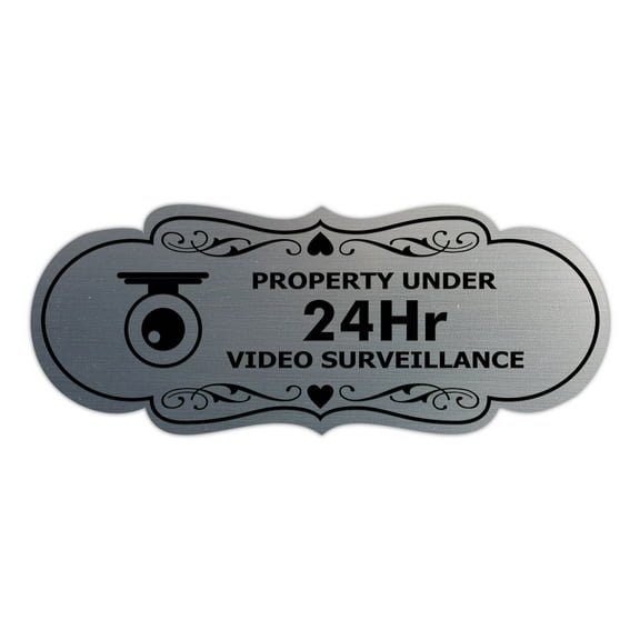 Designer Property Under 24Hr Video Surveillance (Camera) Sign (Brushed Silver) - Large