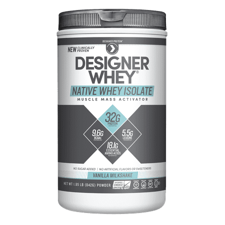 Designer Protein Native Whey Isolate Protein Powder, Vanilla Milkshake, 32g Protein, 1.85 Lb