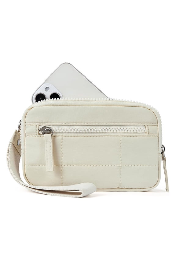 Designer Quilted Wristlet Wallets for Women Cute Nylon Wallet with Hand Wristlet and 3 Zipper Purse for Travel Walk