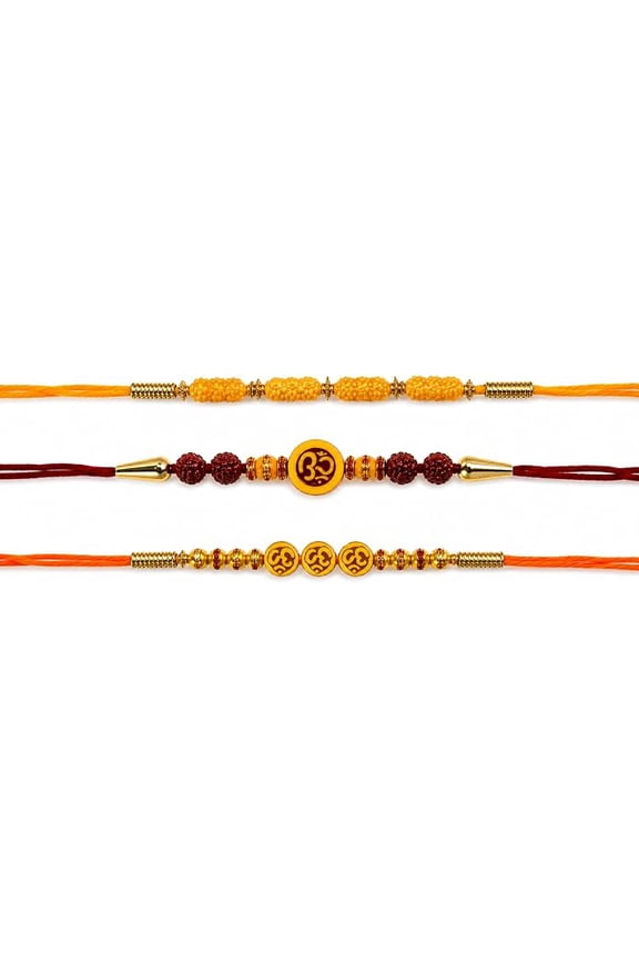 Designer Rakhi Bracelet Set of 3 for Raksha Bandhan with Premium Threadwork, Ornamental Beads, Handmade Ethnic Festive Jewelry Gift