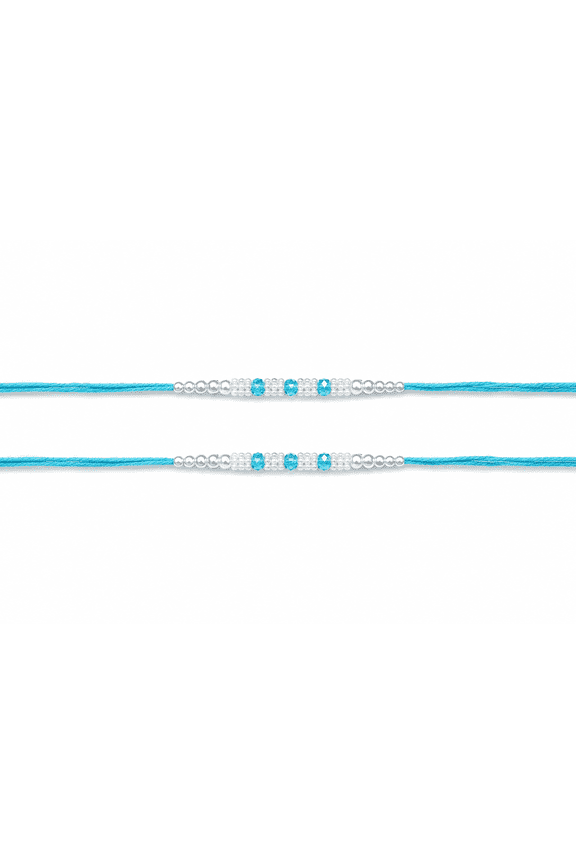 Designer Rakhi Set of 2 for Brother  Handmade Blue Crystal & Pearl Beaded Rakhi with Premium Thread | Traditional Raksha Bandhan Gift