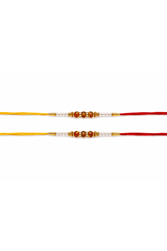 Designer Rakhi Set of 2 for Brother Handmade Pearl & Amber Beaded Rakhi with Premium Thread | Traditional Raksha Bandhan Gift