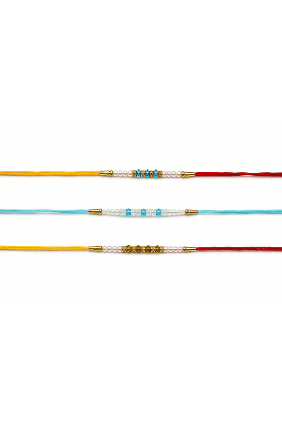 Designer Rakhi Set of 3 for Brother Handmade Crystal & Pearl Beaded Rakhi Collection with Premium Threads | Traditional Raksha Bandhan Gift Set