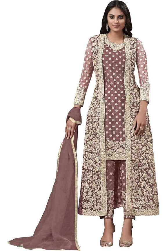 Designer Reception Wear Indian Pakistani Shalwar Kameez Shrug Pant Suits ( Lavender, 5XL - 52 )