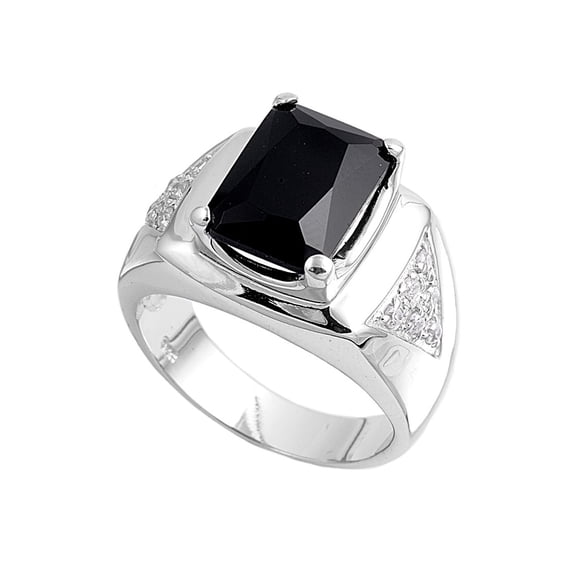 Designer Rectangular Black Cubic Zirconia Men's Ring Sterling Silver 925