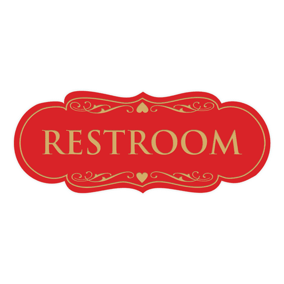 Designer Restroom Sign - Red / Gold - Medium