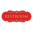 thumbnail image 1 of Designer Restroom Sign - Red / Gold - Small, 1 of 6