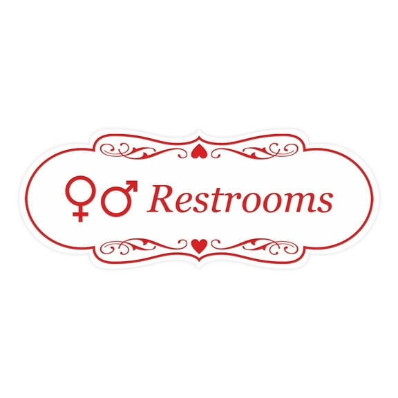 Designer Restrooms Gender Symbols Sign (White/Red) - Large
